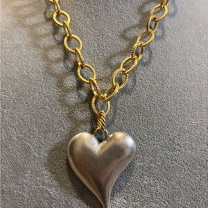 Gold and large Silver Heart Pendant Necklace